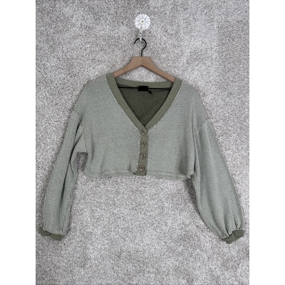 Out From Under UO Crop Cardigan Women's Small Sage Green Long Sleeve Button